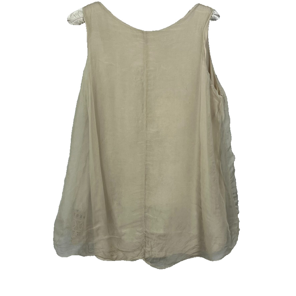 Cosmo Tank Top Size Large Beige Silk Flowy Sheer Overlay Delicate Made In Italy - Picture 2 of 13